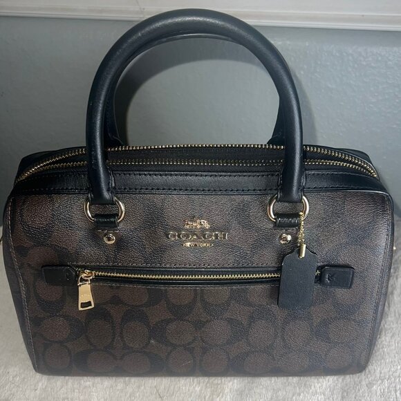 🤎 🖤 Coach Rowan Satchel in [Brown & Black] - Excellent Condition! - Picture 1 of 11